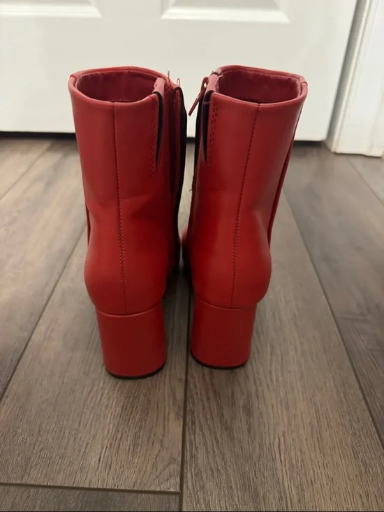 Sugar Element Red Square-Toe Block Heel Ankle Boots 8 - Picture 2 of 4